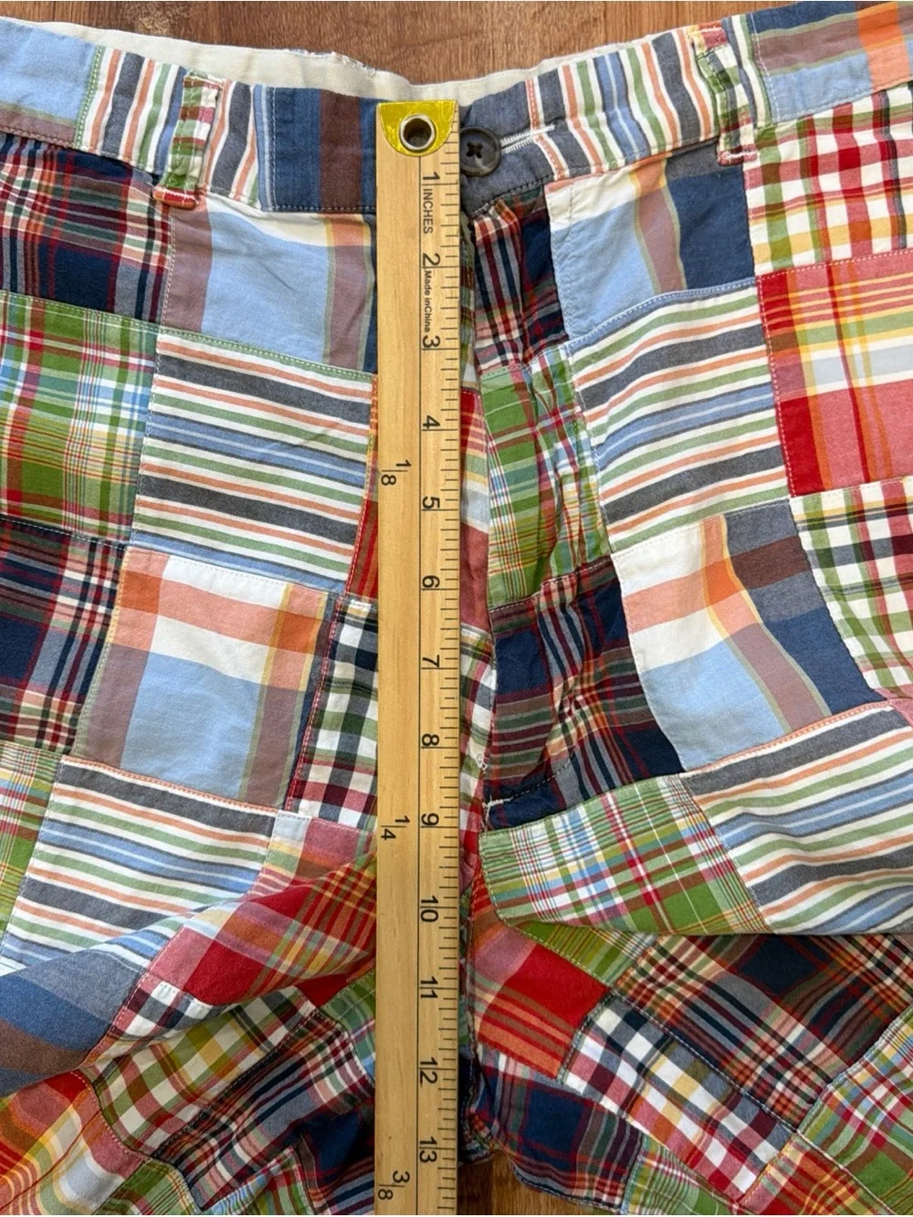 J. Crew Mens 36 Patchwork Indian Madras Plaid Shorts 8” Chino Casual Preppy
